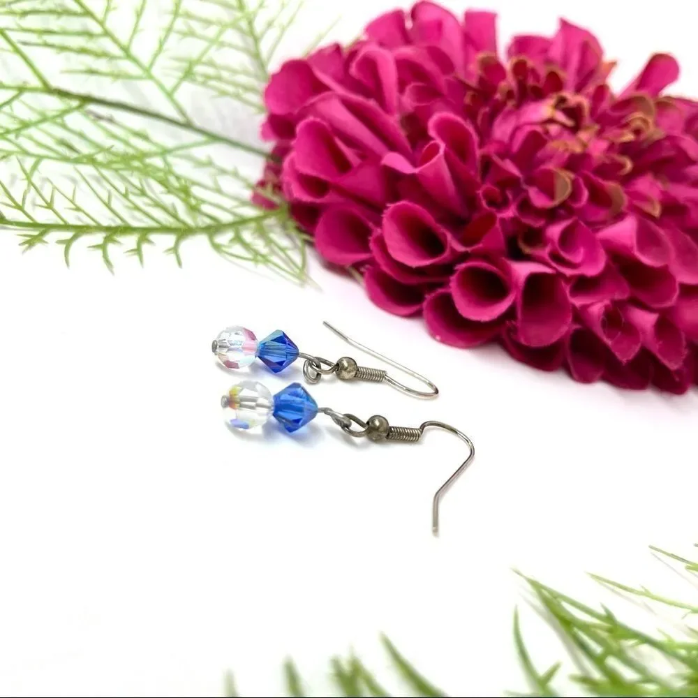 ⚜️Blue Aurora Borealis Glass Crystal Earrings